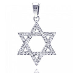 Sterling Silver Rhodium Plated Hebrew Star CZ Dangling Pendant
