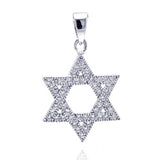 Sterling Silver Rhodium Plated Open Hebrew Star Micro Pave CZ Dangling Pendant