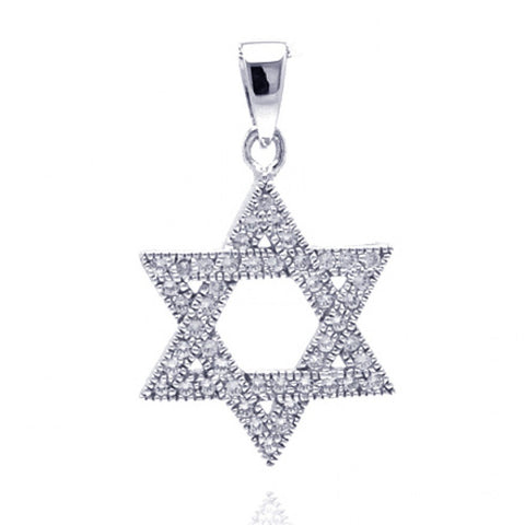 Sterling Silver Rhodium Plated Open Hebrew Star Micro Pave CZ Dangling Pendant