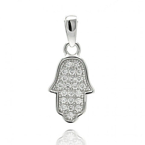 Sterling Silver Rhodium Plated Hamsa Micro Pave CZ Dangling Pendant