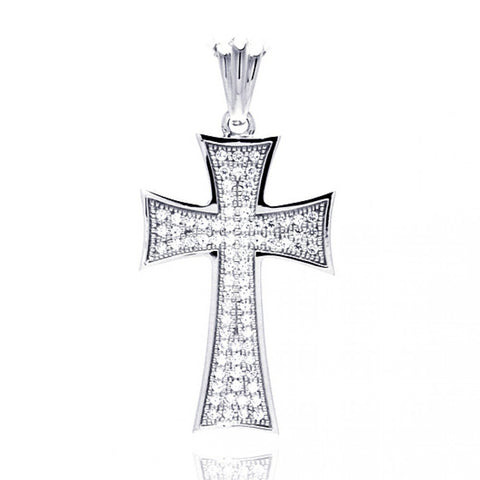 Sterling Silver Rhodium Plated Cross Micro Pavet CZ Dangling Pendant