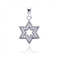 Load image into Gallery viewer, Sterling Silver Rhodium Plated Star Of David Open CZ Dangling Pendant