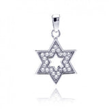 Sterling Silver Rhodium Plated Star Of David Open CZ Dangling Pendant