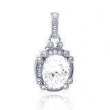 Sterling Silver Rhodium Plated Round Micro Pave CZ Dangling Pendant