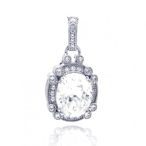 Sterling Silver Rhodium Plated Round Micro Pave CZ Dangling Pendant