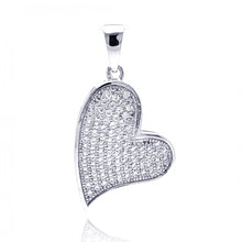 Load image into Gallery viewer, Sterling Silver Rhodium Plated Heart CZ Dangling Pendant Necklace