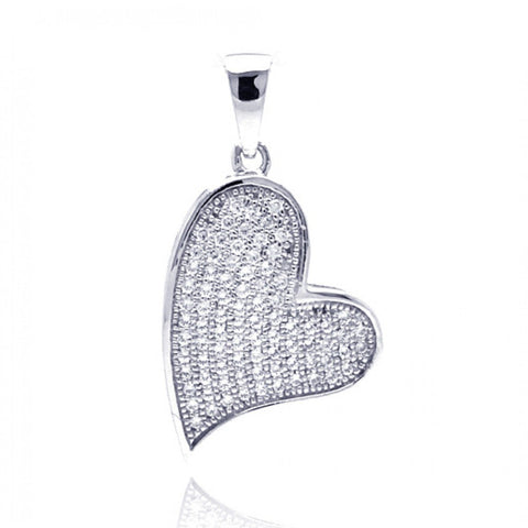 Sterling Silver Rhodium Plated Heart CZ Dangling Pendant Necklace