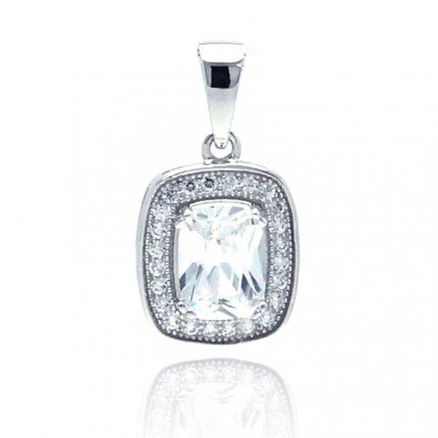 Sterling Silver Rhodium Plated Rectangular CZ Dangling Pendant