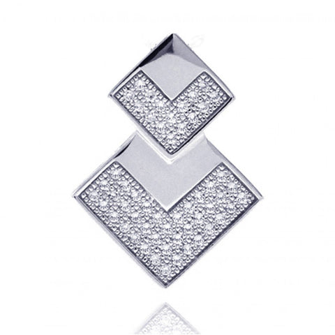 Sterling Silver Rhodium Plated Two Graduated Square CZ Inlay Pendant