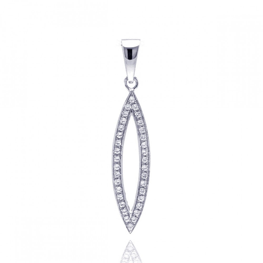 Sterling Silver Rhodium Plated Open Marque CZ Dangling Pendant