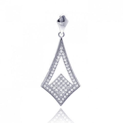 Sterling Silver Rhodium Plated Micro Pave Sharp TearDrop CZ Dangling Pendant