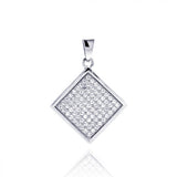Sterling Silver Rhodium Plated Square Micro Pave CZ Dangling Pendant
