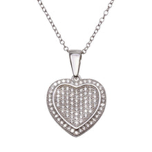 Load image into Gallery viewer, Sterling Silver Rhodium Plated Heart Micro Pave CZ Dangling Pendant Necklace