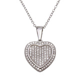 Sterling Silver Rhodium Plated Heart Micro Pave CZ Dangling Pendant Necklace