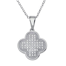 Load image into Gallery viewer, Sterling Silver Rhodium Plated Clover Micro Pave CZ Dangling Pendant