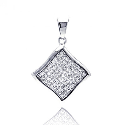 Sterling Silver Rhodium Plated Curvy Square CZ Dangling Pendant