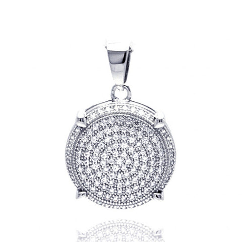 Sterling Silver Rhodium Plated Circle CZ Dngling Pendant