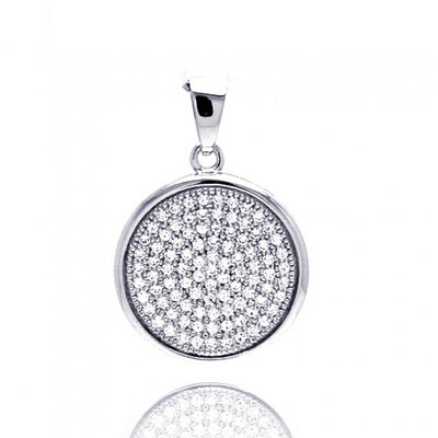Sterling Silver Rhodium Plated Circle Micro Pave CZ Dngling Pendant
