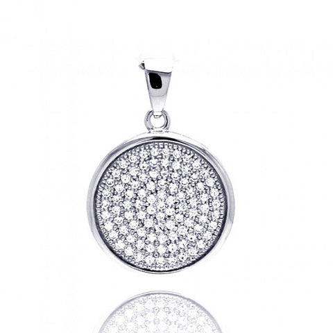 Sterling Silver Rhodium Plated Circle Micro Pave CZ Dngling Pendant