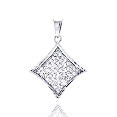 Sterling Silver Rhodium Plated Square Micro Pave CZ Dangling Pendant