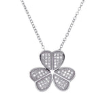 Sterling Silver Rhodium Plated Clover Micro Pave CZ Pendant