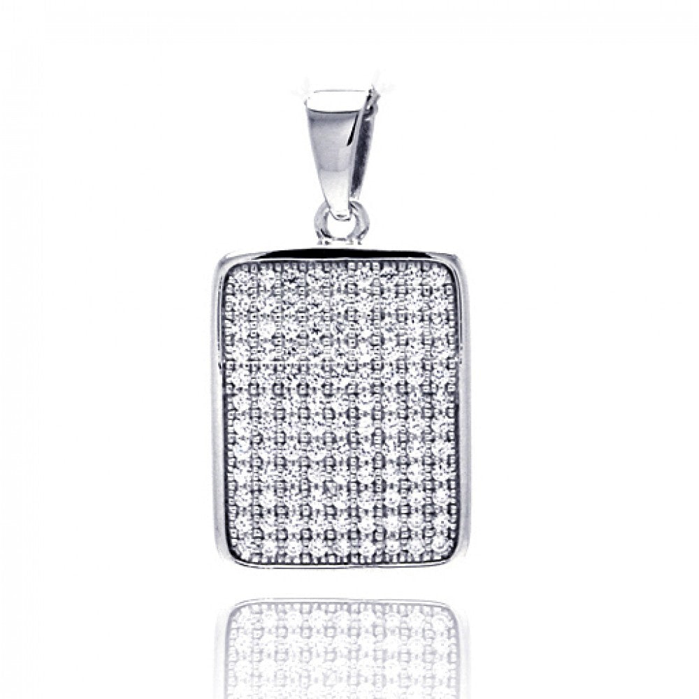Sterling Silver Rhodium Plated Rectangle Micro Pave CZ Dangling Pendant