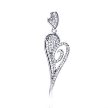 Load image into Gallery viewer, Sterling Silver Rhodium Plated Elongated Heart Micro Pave CZ Dangling Pendant���������Necklace
