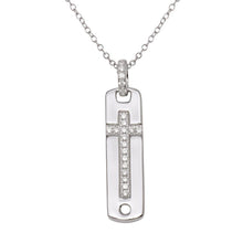 Load image into Gallery viewer, Sterling Silver Rhodium Plated Cross Inlay Micro Pave CZ Dangling Pendant