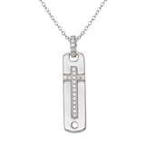 Sterling Silver Rhodium Plated Cross Inlay Micro Pave CZ Dangling Pendant
