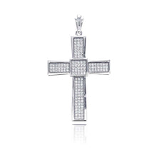 Load image into Gallery viewer, Sterling Silver Rhodium Plated Cross Micro Pave CZ Dangling Pendant