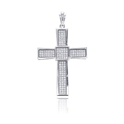 Sterling Silver Rhodium Plated Cross Micro Pave CZ Dangling Pendant