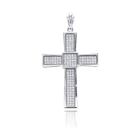 Sterling Silver Rhodium Plated Cross Micro Pave CZ Dangling Pendant