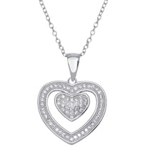 Load image into Gallery viewer, Sterling Silver Rhodium Plated Open Heart Micro Pave CZ Dangling Pendant Necklace