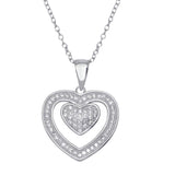 Sterling Silver Rhodium Plated Open Heart Micro Pave CZ Dangling Pendant Necklace