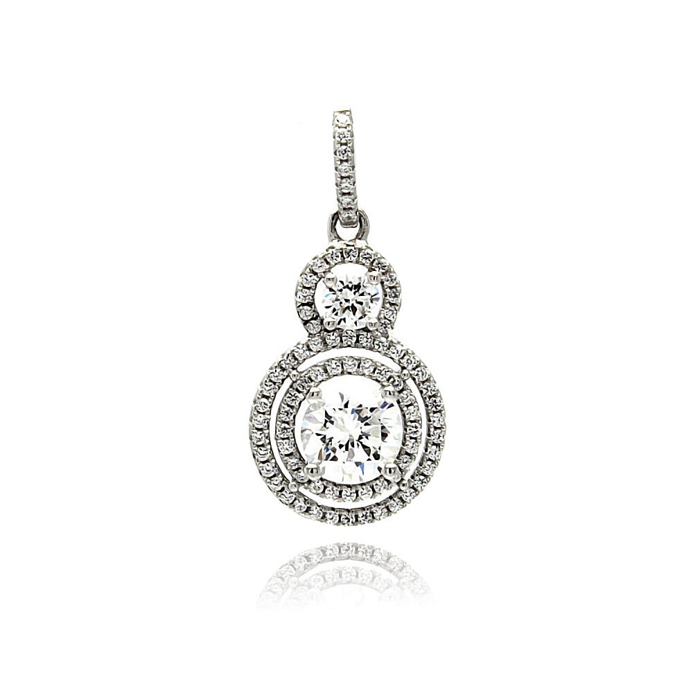Sterling Silver Rhodium Plated Multiple Graduated Circle Micro Pave CZ Dangling Pendant