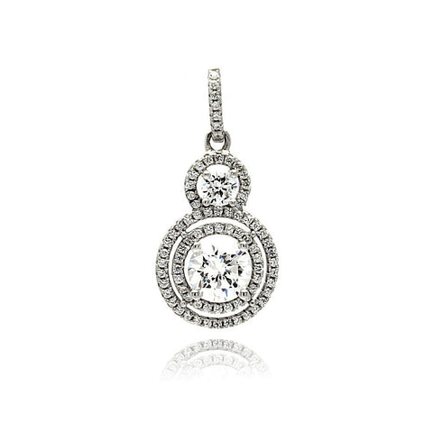 Sterling Silver Rhodium Plated Multiple Graduated Circle Micro Pave CZ Dangling Pendant