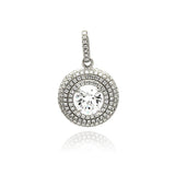 Sterling Silver Rhodium Plated Circle Micro Pave CZ Dangling Pendant