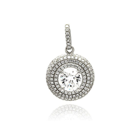 Sterling Silver Rhodium Plated Circle Micro Pave CZ Dangling Pendant