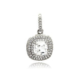 Sterling Silver Rhodium Plated Square Micro Pave CZ Dangling Pendant