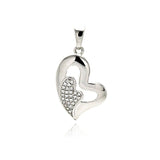 Sterling Silver Rhodium Plated Open Heart Micro Pave CZ Inlay Mini Heart Dangling Pendant���������Necklace