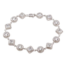 Load image into Gallery viewer, Sterling Silver Rhodium Plated Multiple Multishape Clear CZ Bracelet