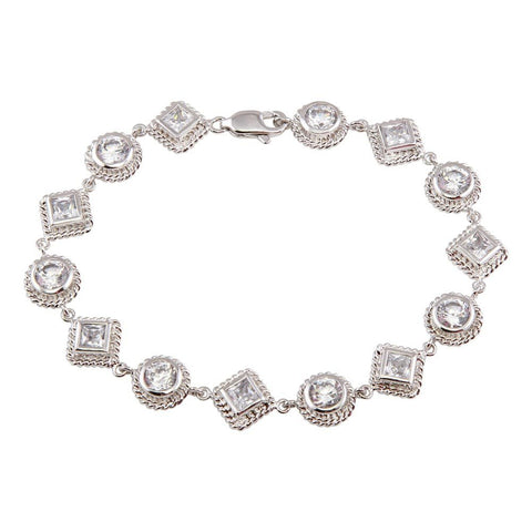 Sterling Silver Rhodium Plated Multiple Multishape Clear CZ Bracelet