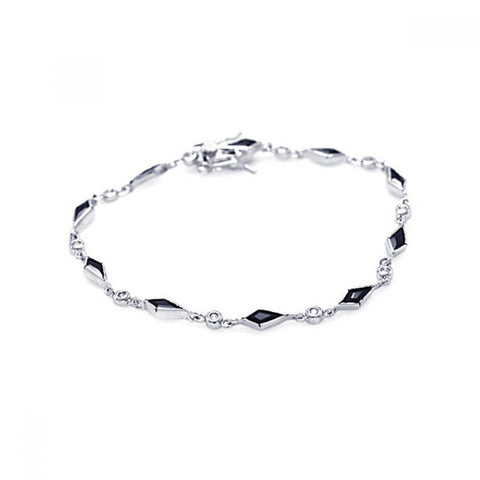 Sterling Silver Rhodium Plated Multiple Sharp Black Marqui CZ Bracelet