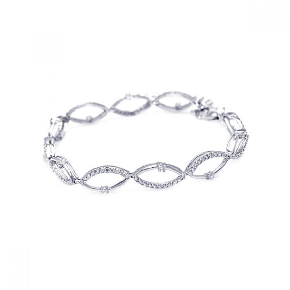 Sterling Silver Rhodium Plated Multiple Open Marqui CZ Outline Bracelet