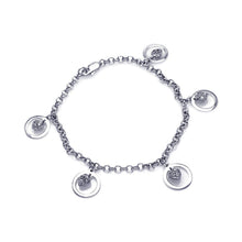 Load image into Gallery viewer, Sterling Silver Rhodium Plated Open Circle Dangling Center Heart CZ Inlay Bracelet