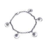 Sterling Silver Rhodium Plated Open Circle Dangling Center Heart CZ Inlay Bracelet