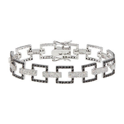 Sterling Silver Rhodium Plated Multiple Square Black Open CZ Bracelet