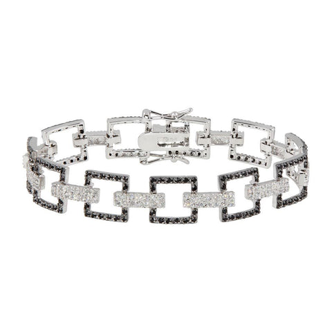 Sterling Silver Rhodium Plated Multiple Square Black Open CZ Bracelet