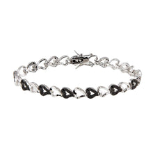 Load image into Gallery viewer, Sterling Silver Black and Rhodium Plated Multiple Open Heart CZ Bracelet