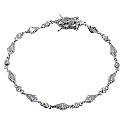 Sterling Silver Rhodium Plated Sharp Marqui Tennis CZ Bracelet